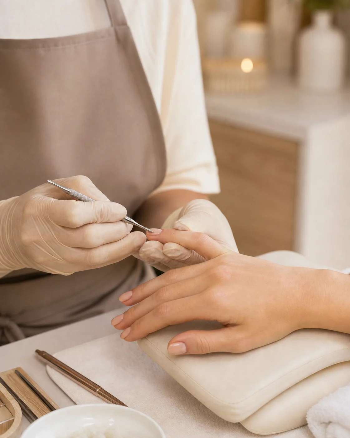 Technicienne réalisant une manucure précise